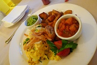  Misson migas (scrambled Red Hills free range eggs, jalapeño cheddar, chorizo, crisp tortilla, guacamole) - Fairmont San Francisco Hotel