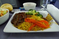  Beef short ribs with noodles and broccoli, United Airlines 767-300