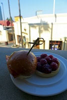 Salmon & cream cheese sandwich with raspberry tart at Universal Studios Hollywood VIP Lounge
