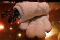  Moist hand towel with fresh herbs