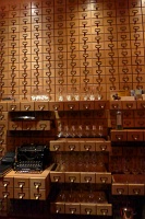  Card catalogue-walled interior of restaurant