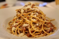  Bellagio room service: Spaghetti bolognese with grated parmesan