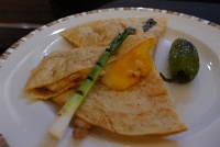  M Resort room service: Chicken quesadilla with grilled green onion and jalapeno
