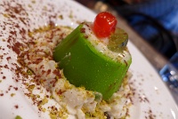  Cassata Siciliana (Sponge cake moistened with fruit juices and liqueur, layered with ricotta cheese, covered with a shell of marzipan, finally topped with candied fruit) at Piccola Cucina Osteria, Downtown Manhattan