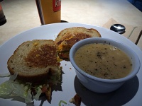  Grilled Pimento Cheese Sandwich with Braised White Beans at Zoes Kitchen