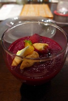  Gazpacho de remolacha con queso de cabra (beet and tomato gazpacho with goat cheese) at Jaleo, Cosmopolitan of Las Vegas