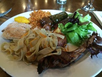  Brunch (salmon, pasta, bbq meatballs, roasted potato, stuffed grape leaves, lamp chops), Harvest Organic Grille