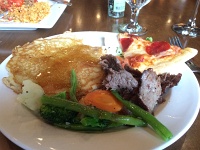  Brunch (Pancake with honey & syrup, assorted vegetables, beef shawarma, pepperoni pizza), Harvest Organic Grille