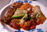  South of the Border Enchiladas (Mexico City, Morelia, Hidalgo & Puebla) with rice and beans from Sylvia's Enchilada Kitchen