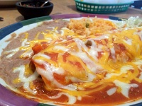  Chile Verde Pork Burrito with Rice and Beans at Inca Mexican Restaurant, Fort Collins, CO