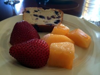  Blueberry pond cake with strawberries and canteloupe at Marriott Fort Collins