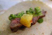  Flank Steak Soft Tacos with pineapple salsa and green sauce at Cat Cora's Kitchen, Houston Bush Intercontinental Airport