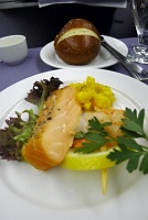  Hot smoked salmon and grilled prawn with mango salsa - BusinessFirst Class, United Airlines